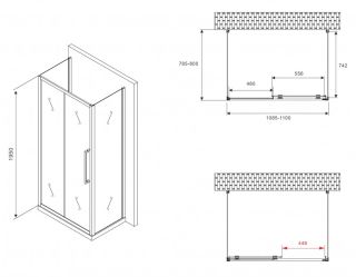 Душевой уголок ABBER Schwarzer Diamant AG30110BMH-S80BM-S80BM 110x80см чёрный